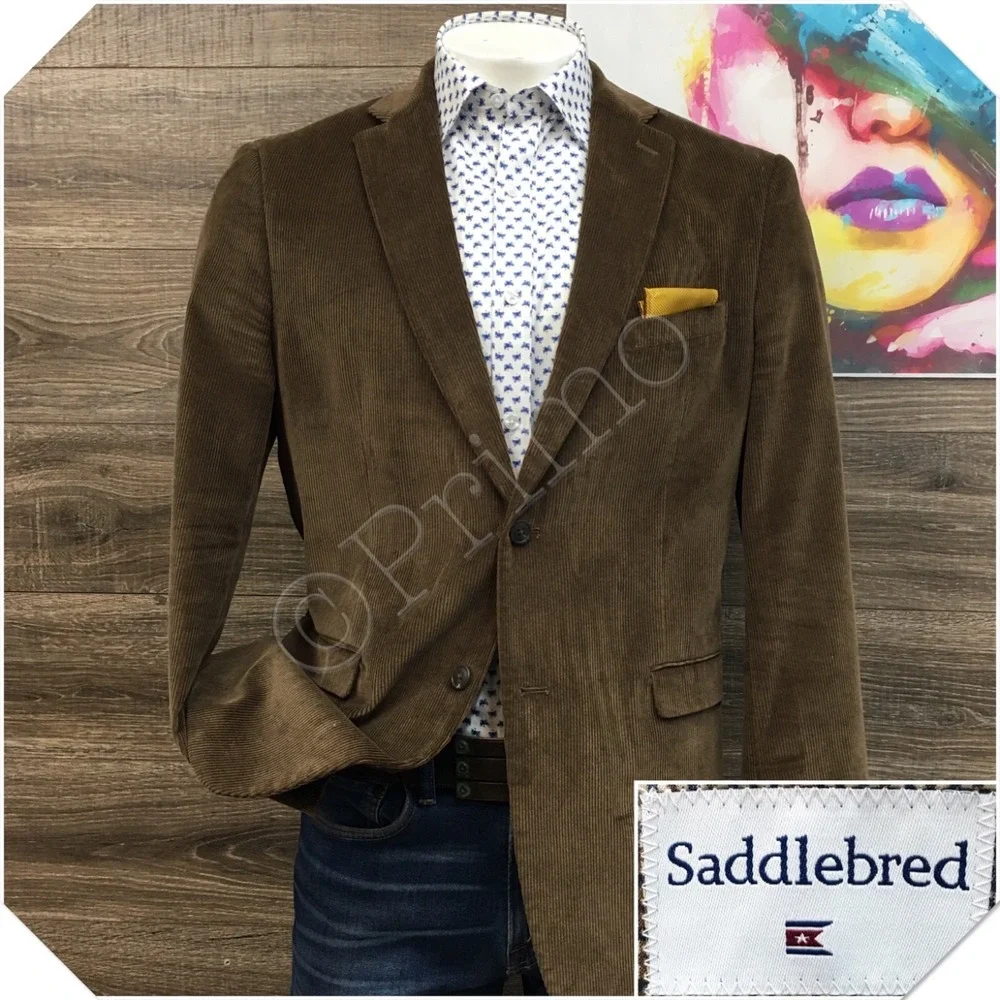 SADDLEBRED Mens Corduroy‎ Blazer Sport Coat Casual Jacket Size 42L Classic Suit